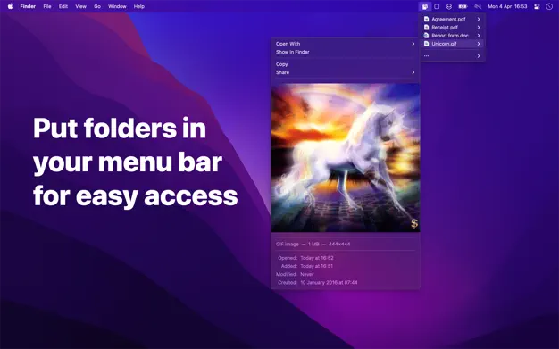 Folder Peek - Quick Folder Access from Your Mac Menu Bar user interface