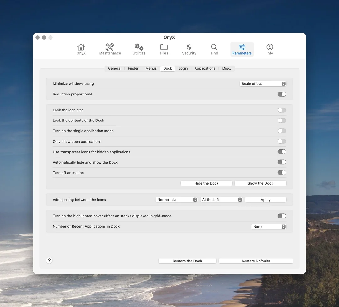 OnyX - Mac System Utility user interface