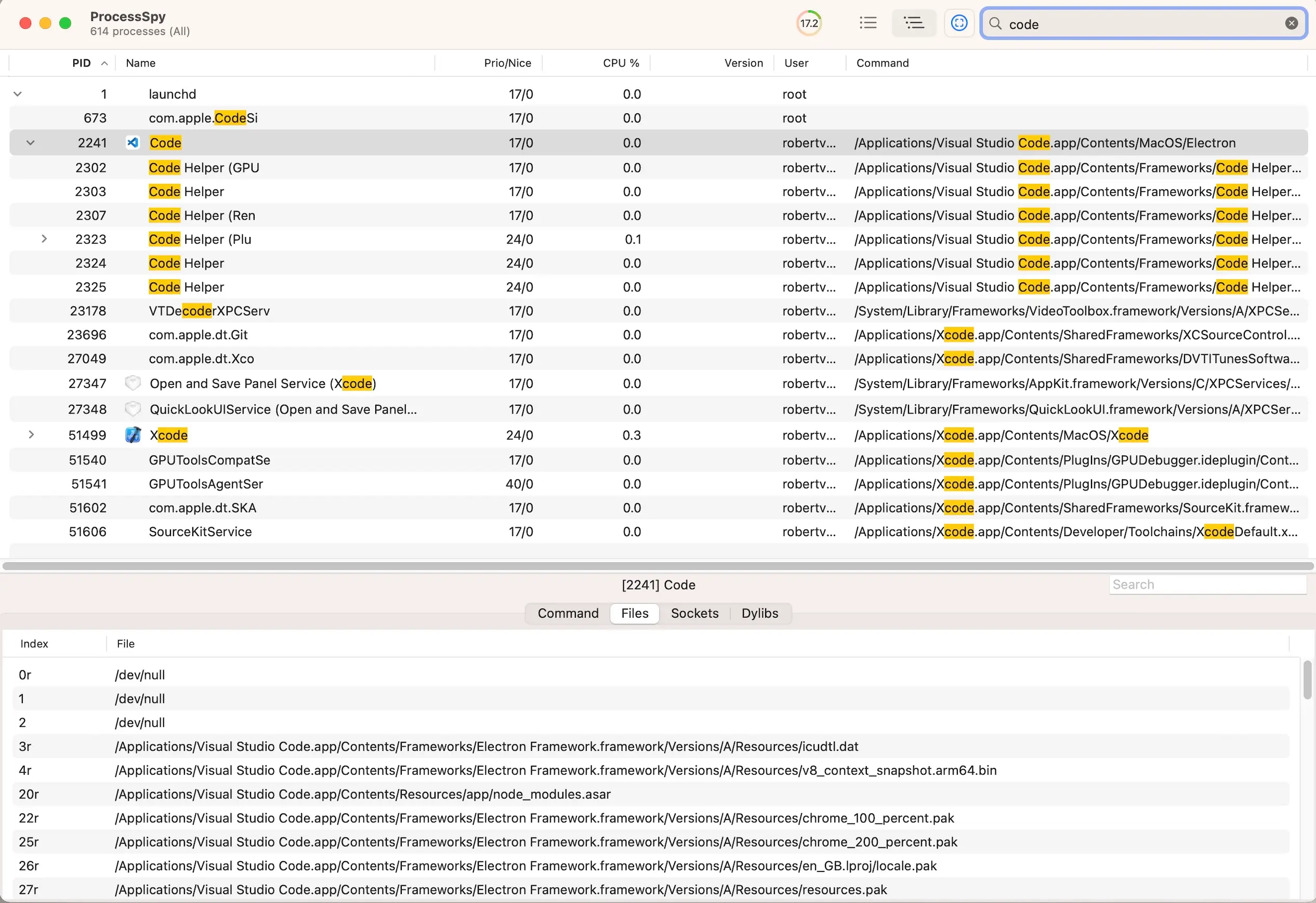 Process Spy - Advanced macOS Process Monitor user interface