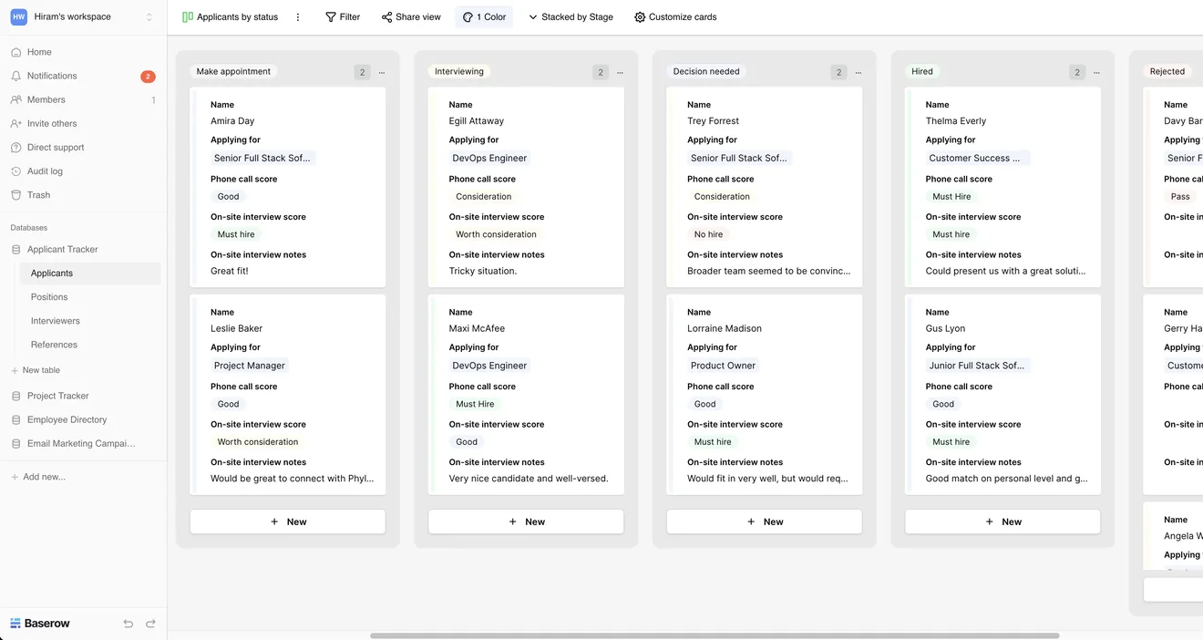 Baserow user interface