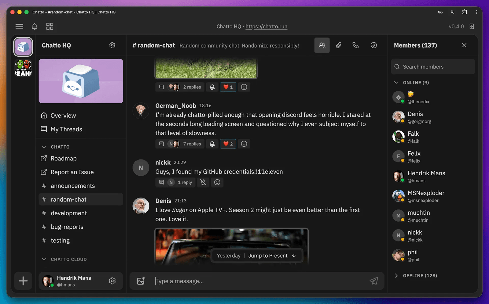 Chatto - Self-Hosted Team Chat user interface