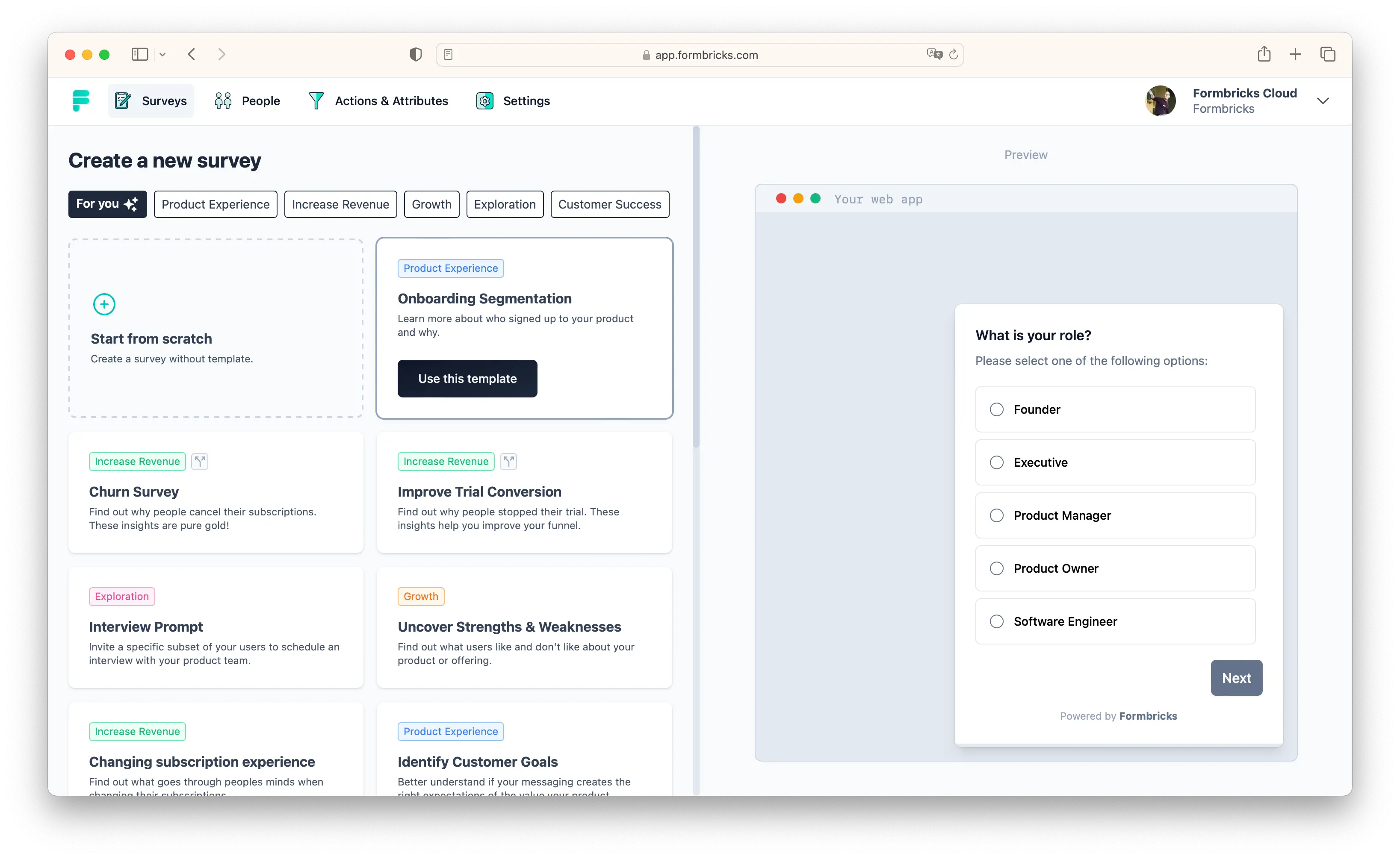 Formbricks - Open Source Experience Management user interface