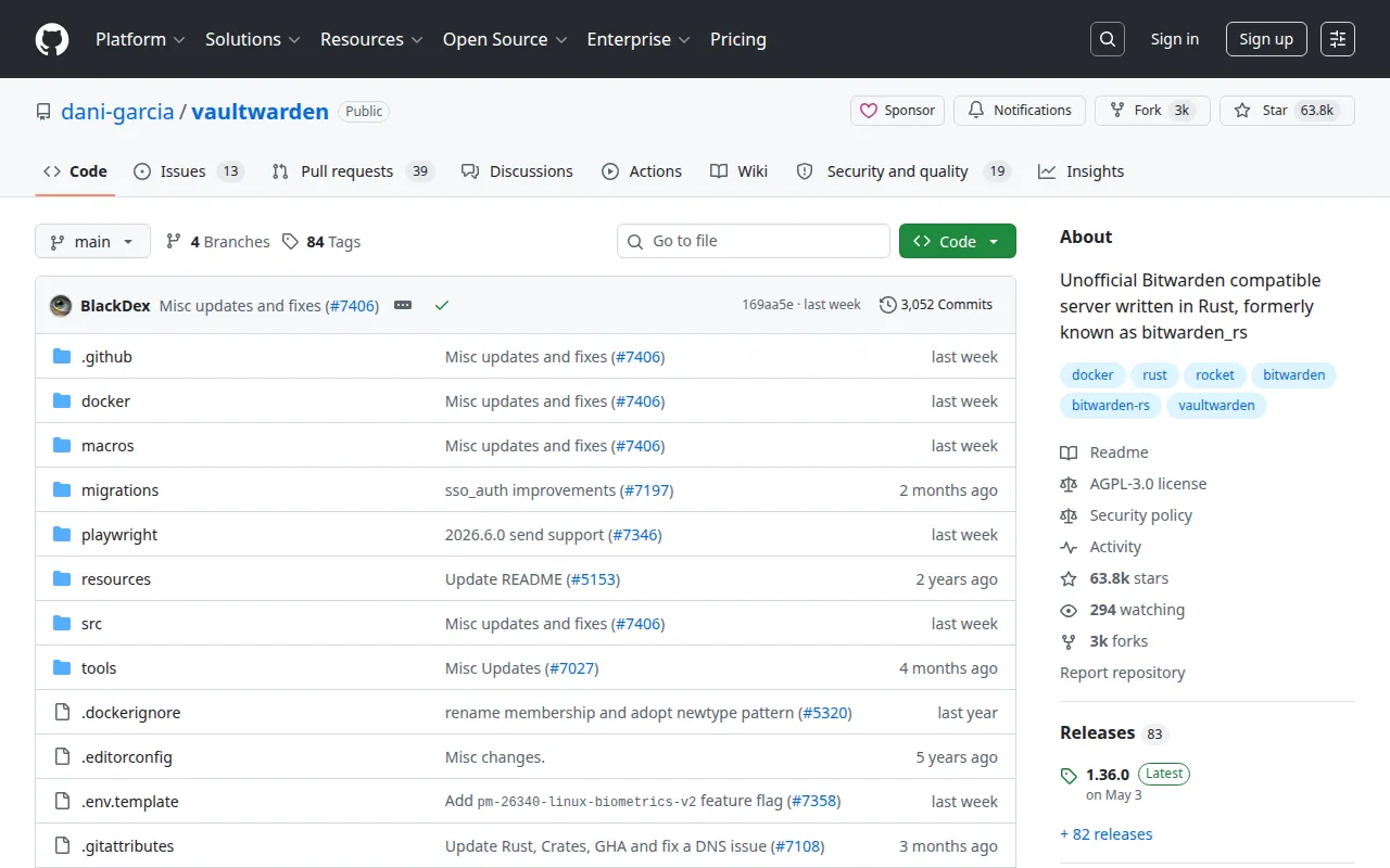 Vaultwarden - Lightweight Bitwarden Server user interface