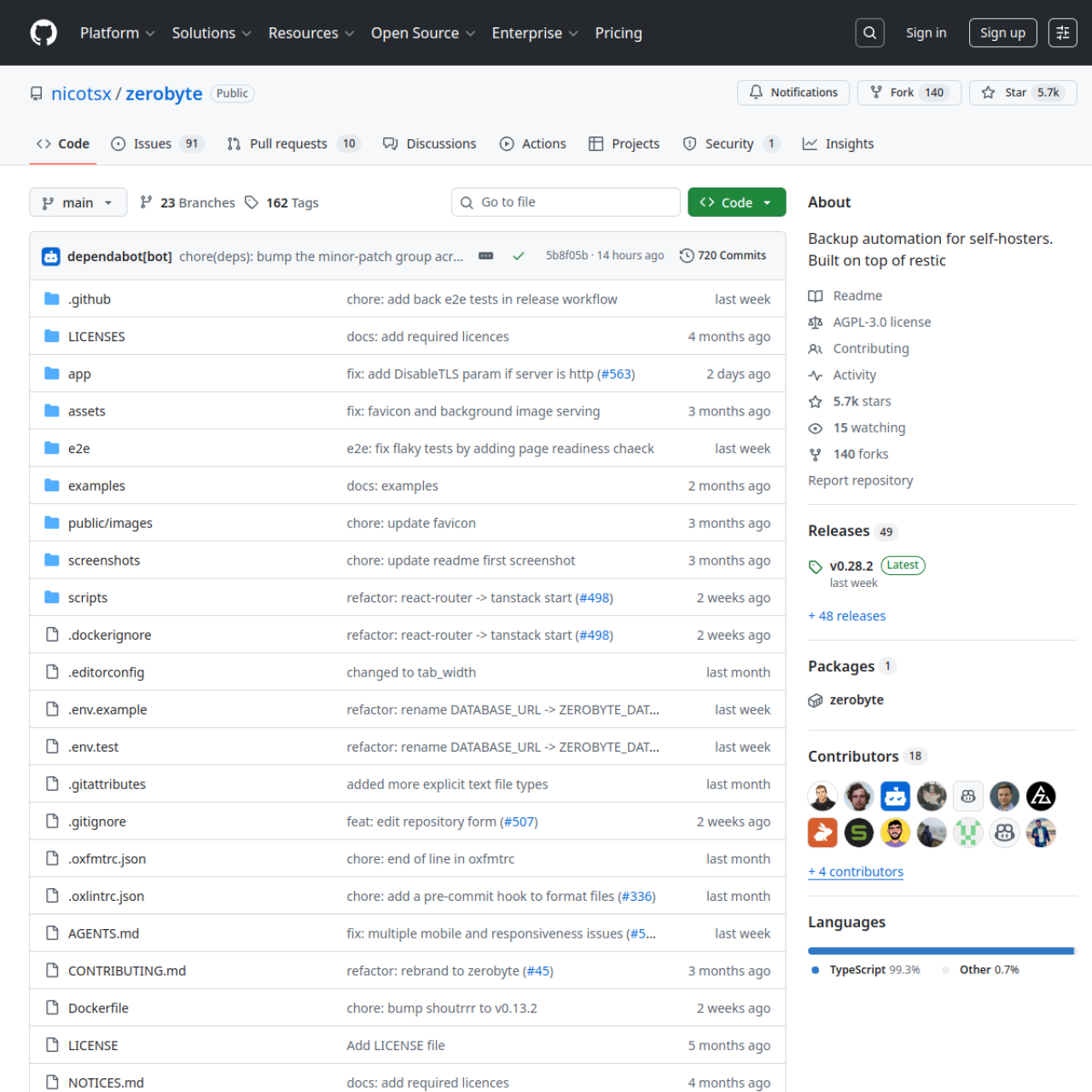 Zerobyte - Restic Backup GUI user interface